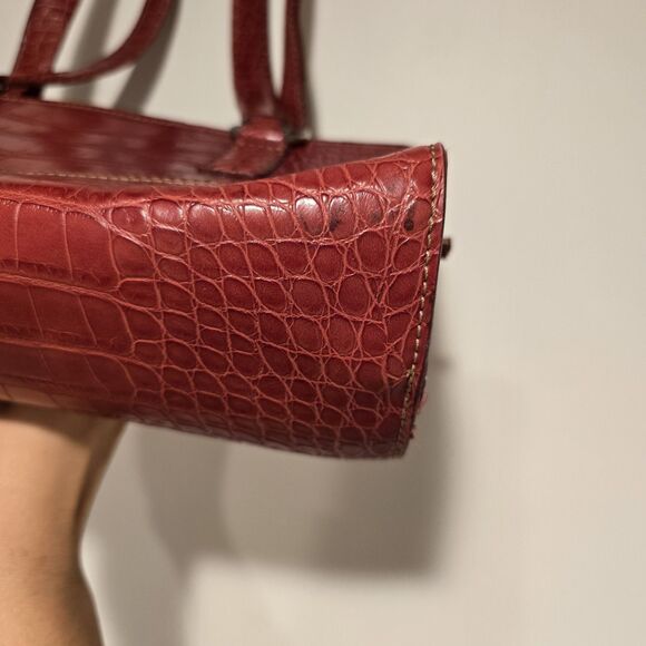 Y2K Tommy Hilfiger Faux Crocodile Skin Embossed Mini Hand Bag Red Shoulder Purse - Picture 9 of 13
